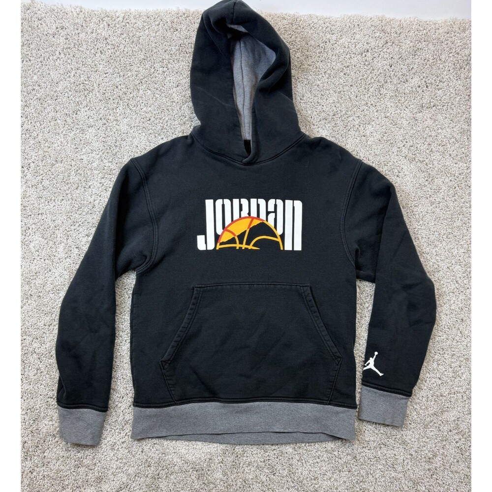 Nike Air Jordan Boys Hoodie Size S Black Gray Basketball Jumpman Pullover